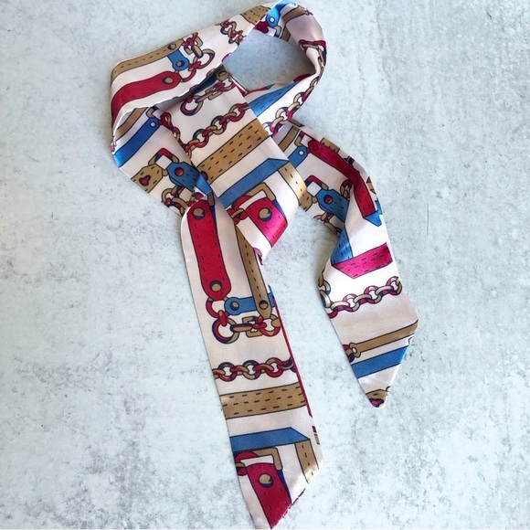 Purse Twilly Narrow Patterned Scarf Red - Picture 1 of 6